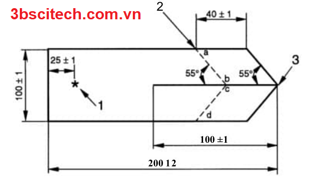 Hình dạng mẫu thử vải xé ISO 13937-3